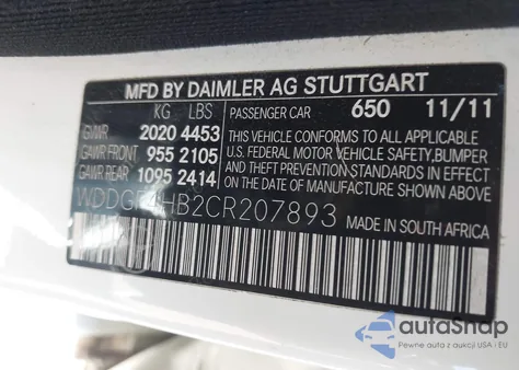 2012 Mercedes-Benz C 250 Sport from USA, damaged, VIN WDDGF4HB2CR207893